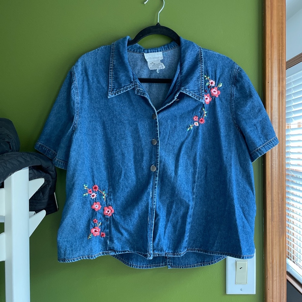 Embroidered denim top